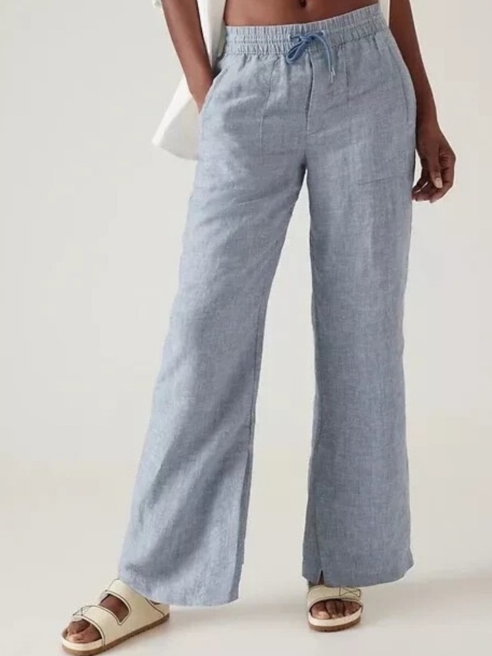 Athleta Retreat Linen Wide Leg Pant Chambray Blue Active Casual Women’s Size 4